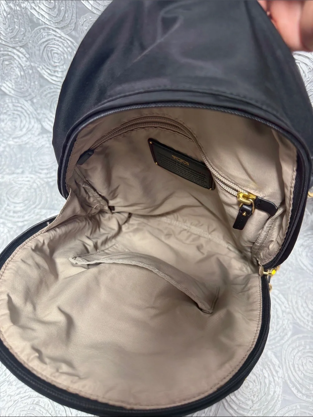 Tumi Black Nylon Backpack with Gold Hardware